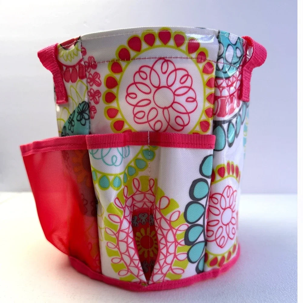 Thirty-One Littles Carry-All Caddy Pink Floral Mesh Pocket Mini Shower Tote